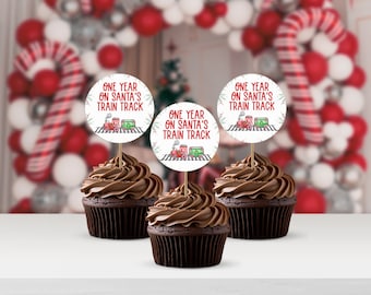 Santas Train Track Chugga Chugga Two Two Chip Bag First Holiday Birthday Christmas Cupcake Topper Editable Instant Download Template S3