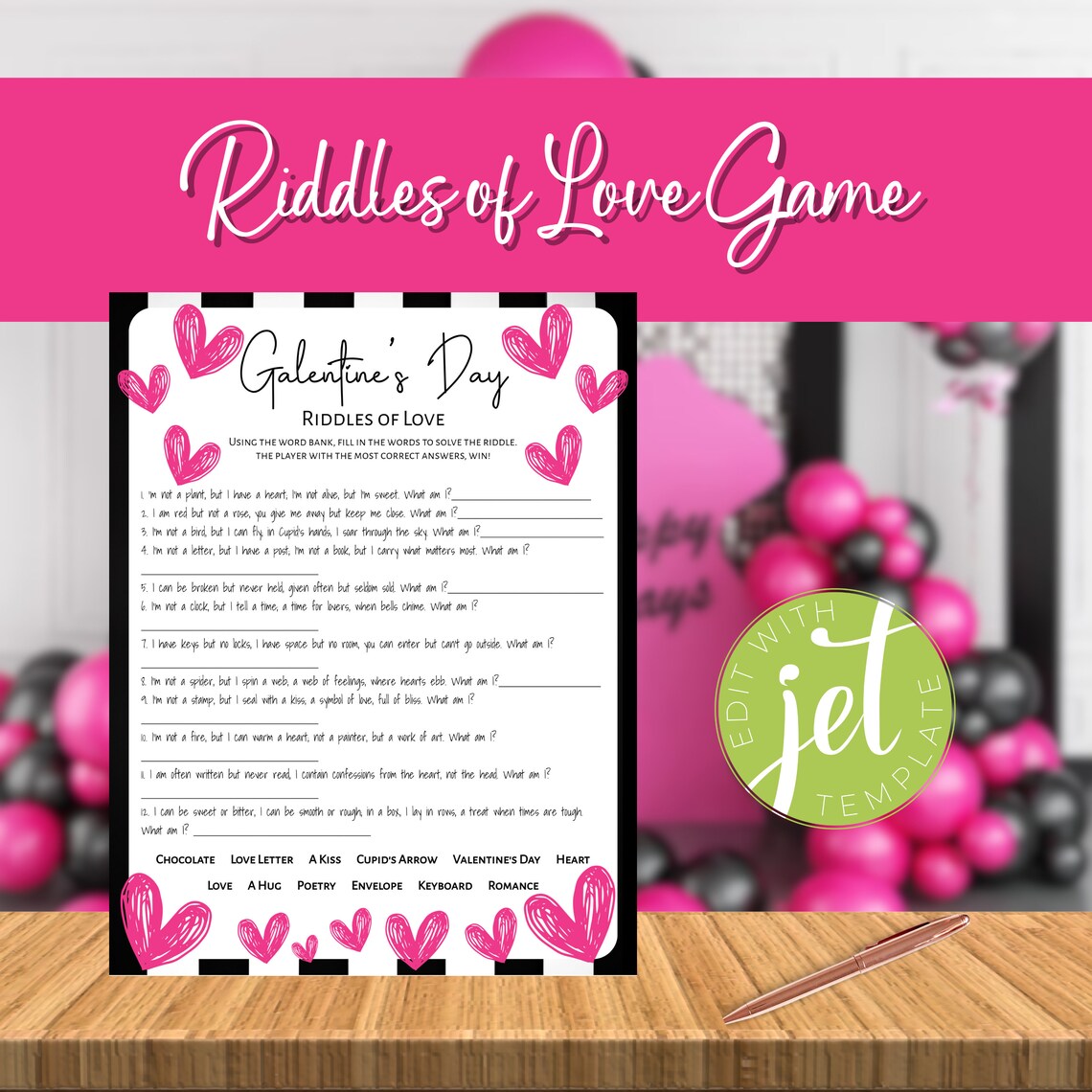 Galentine's Day Riddles of Love Game | Galentine Game | Valentine Game ...