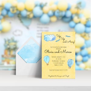 Hot Air Balloon Up Up and Away Baby Shower Paper Invitation | Hot Air Balloon Reveal | Instant Downloaded Baby Shower Editable Invitation H1