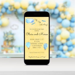 Hot Air Balloon Up Up and Away Baby Shower Digital Invitation | Hot Air Balloon | Instant Downloaded Baby Shower Editable Invitation H1