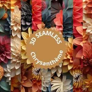 Motifs floraux automnaux en 3D - 16 designs sans couture 12x12 pouces - Utilisation commerciale - Papiers numériques avec fleurs d'automne