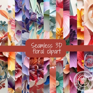 Floral digital paper - paper flowers, floral clip art, 3D floral background, 12x12&quot;, commercial use, seamless