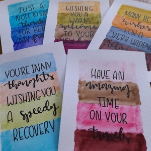 Confezione di biglietti di auguri misti a strisce acquerellate n. 2 ~ 5 biglietti (formato A6, buste bianche incluse). Biglietto di auguri calligrafico, biglietto con tonalità arcobaleno.