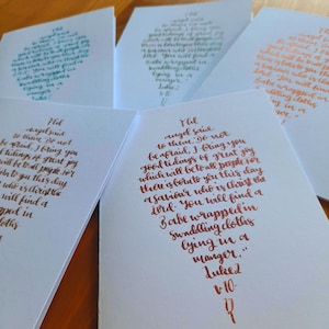 Christmas Bible verse bauble card pack ~ 5 cards (A6 size, white envelopes included).  Christian message Christmas cards, Luke 2v10-12.