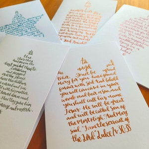 Christmas Bible verse mixed card pack ~ 5 cards (A6 size, white envelopes included).  Christian message Christmas cards.