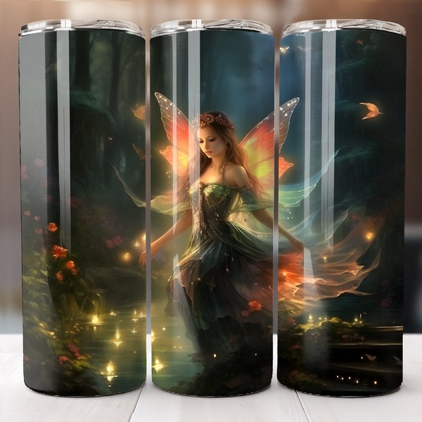 Fantasy Fairy 20 oz Skinny Tumbler Sublimation Design, Téléchargement numérique instantané PNG, Straight Tumbler Wrap