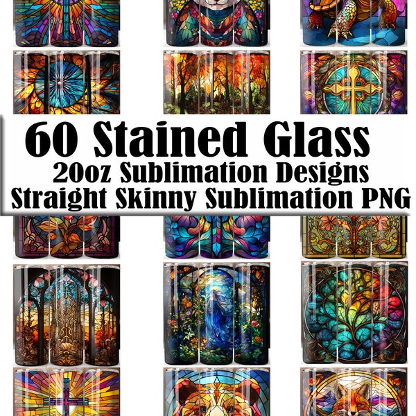 60 Stained Glass Bundle 20oz Skinny Tumbler Sublimation Design, Instant Digital Download PNG, Straight Tumbler Wrap