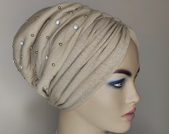 Antislip zilverachtige Afrikaanse tulband Headwrap Shimmer tulband PreTied tulband Zijden tulband Pretied Headwrap Stretchy Headwraps Dames tulband Wraps
