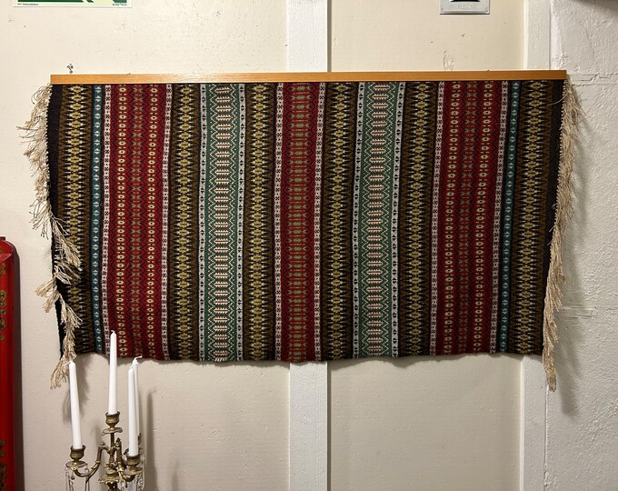 Hand Woven Textile Bright and Bold Colors Table Runner or Wall Hanging Wool Bulgaria 1974 Hand Woven Textile Bright and Bold Colors Table Runner or Wall Hanging Wool Bulgaria 1974