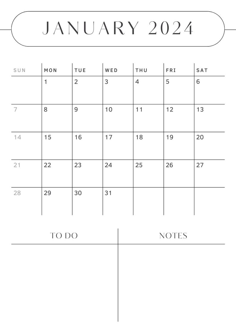 2024 Lined Printable Calendar, Portrait, Floral Greenery Calendar 2024