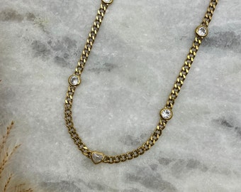 14k gold-plated chain with pendant, adjustable from 38 cm to 44 cm, chain made of stainless steel and zircon in gold