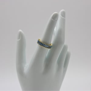 Gold Ring with Blue Zirconia – 14k Gold Plated Statement Ring for Women, Baguette Cut Cocktail Ring, Non Adjustable, Elegant Fashion Jewelry