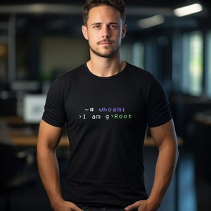 Camisa do codificador, camisa engraçada do Linux Root, camisa de codificação, camisa do engenheiro de software, presente do desenvolvedor de software, camisa do programador, whoami> Eu sou g'Root