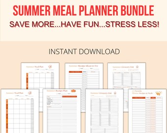Sommarveckovis matplanerare med utskrivbar inköpslista, sommarmenyplan, veckovis matinköpslista, familjematsplanerare, receptplanerare