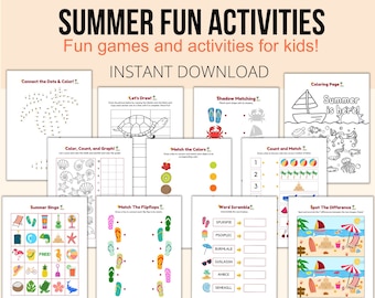 Summer Fun Activities for Kids, Summer Activity Printables, Kids Activity Pack,  Activity Sheets for Kids, Coloring Pages, Kids Games