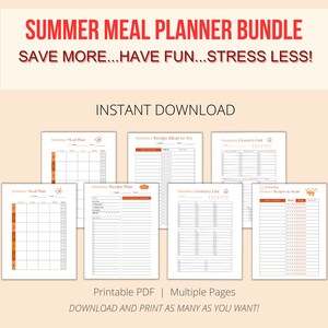 Summer Weekly Meal Planner with Grocery List Printable, Summer Menu Plan, Weekly Food Shopping List, Family Meal Planner, Recipe Planner