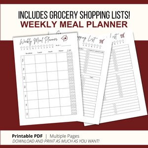 Weekly Meal Planner with Grocery List Printable, Menu Plan, Weekly Food Shopping List, Family Meal Planner