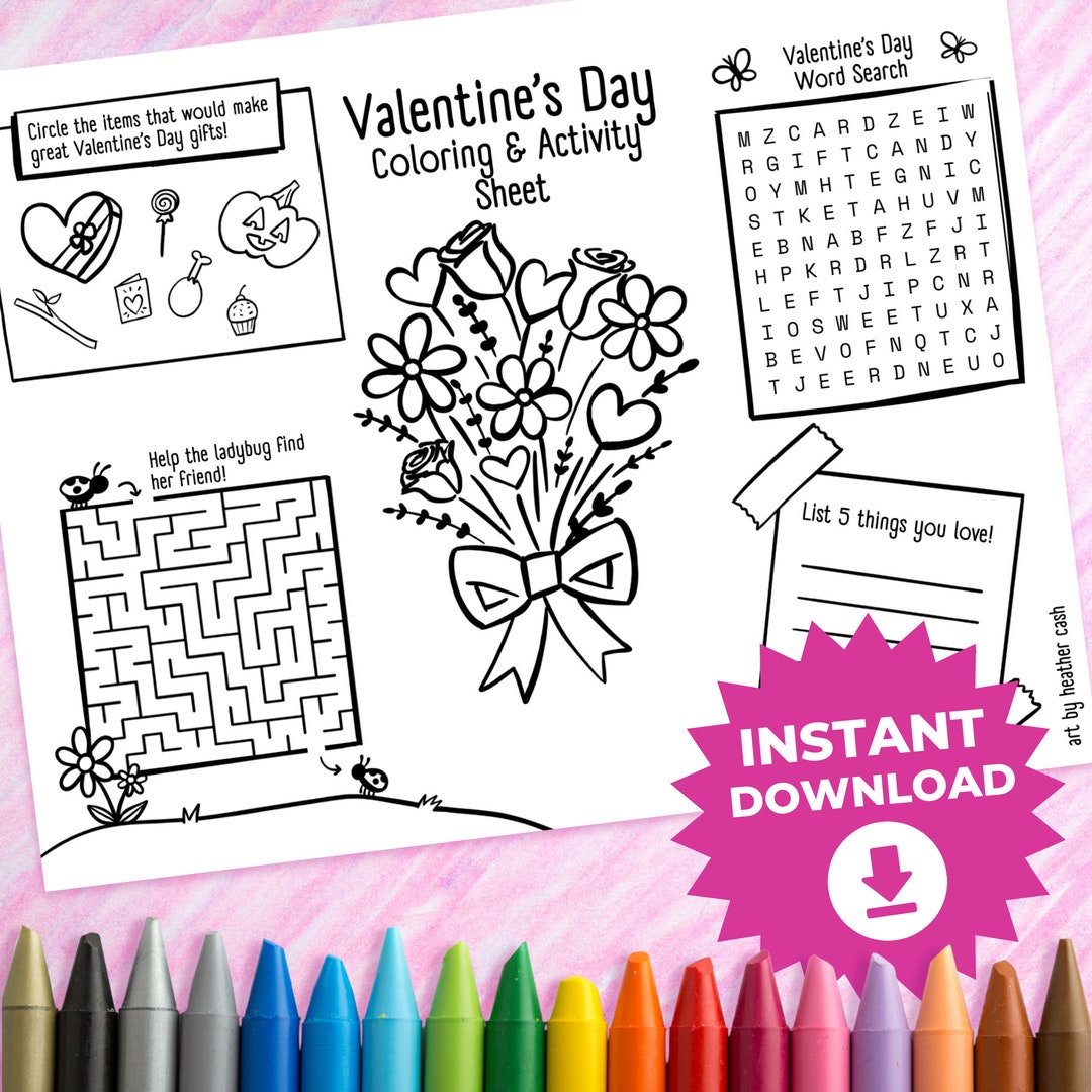 Valentine's Day Coloring and Activity Sheet Kids Activity - Etsy