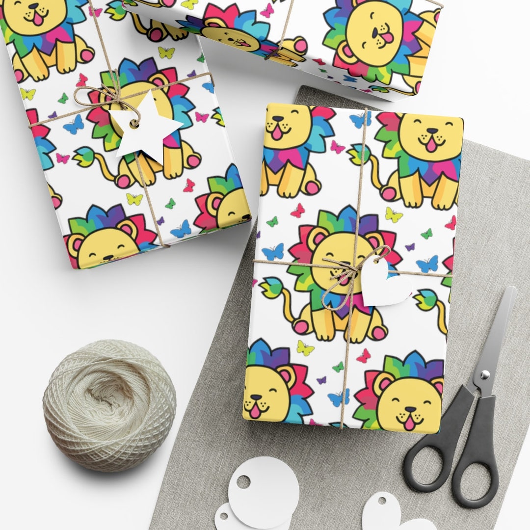 Baby Lion Wrapping Paper Kawaii Wrapping Paper Cute Animal Etsy