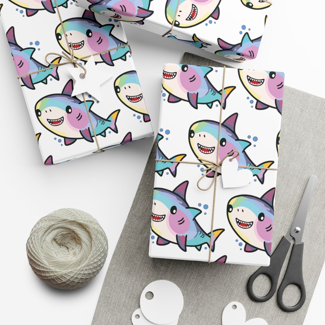 Baby Shark Wrapping Paper Kawaii Wrapping Paper Cute Animal Etsy