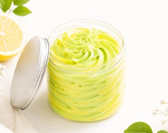 Geschlagene Duschbutter Lemon-Surprise, Zitronenduft Dusche & Bad,  Cremige Duschbutter, Wellness Geschenk, vegane Körperpflege