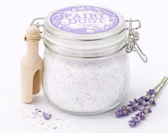 Lavendel badpoeder 500 g, badadditief in een glazen pot met houten schepje, wellnesscadeau, veganistisch badadditief, spa