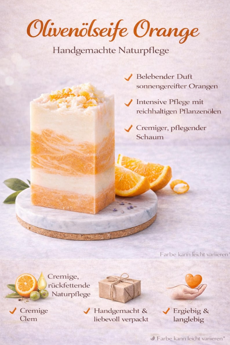 Olive oil soap orange, luxurious handmade natural soap with a fresh orange scent image 3