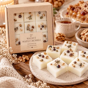 Walnut Maple Crumble Duftwachs, 9 Wax Melts aus Olivenwachs, Duftwürfel mit Trockenblüten, Cozy Herbstduft, Geschenkidee