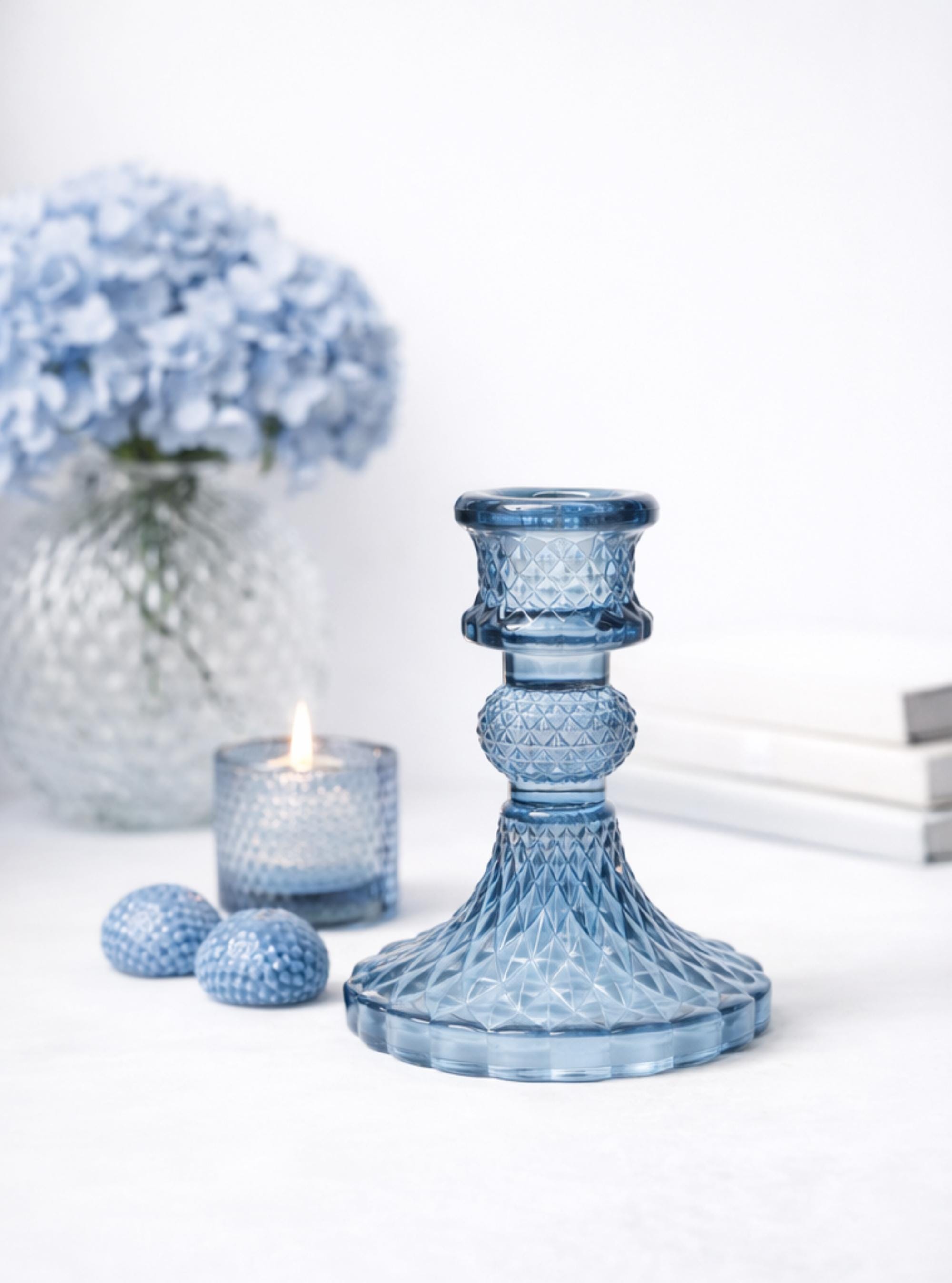 Kerzenständer glas blau