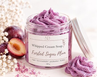 Whipped Soap Frosted Sugar Plum, Creamy Shower Soap with Plum Scent, Vegan Body Care, Gift for Her, 120 g