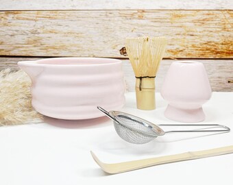 Großes Matcha-Set, helles rosé, Keramik