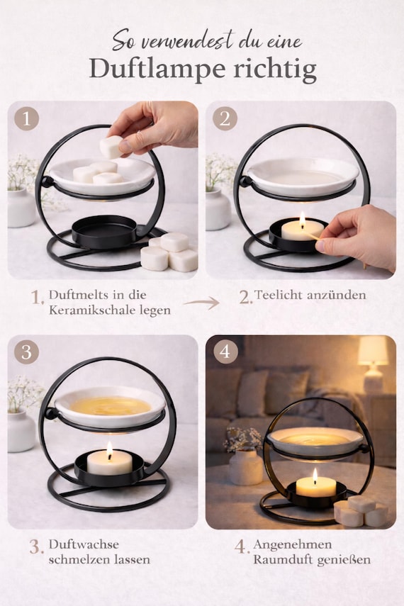 Moderne Duftlampe für Duftwachs aus Metall und Keramik, Wax Melt Burner, Aromalampe, Wohnzimmer, Deko