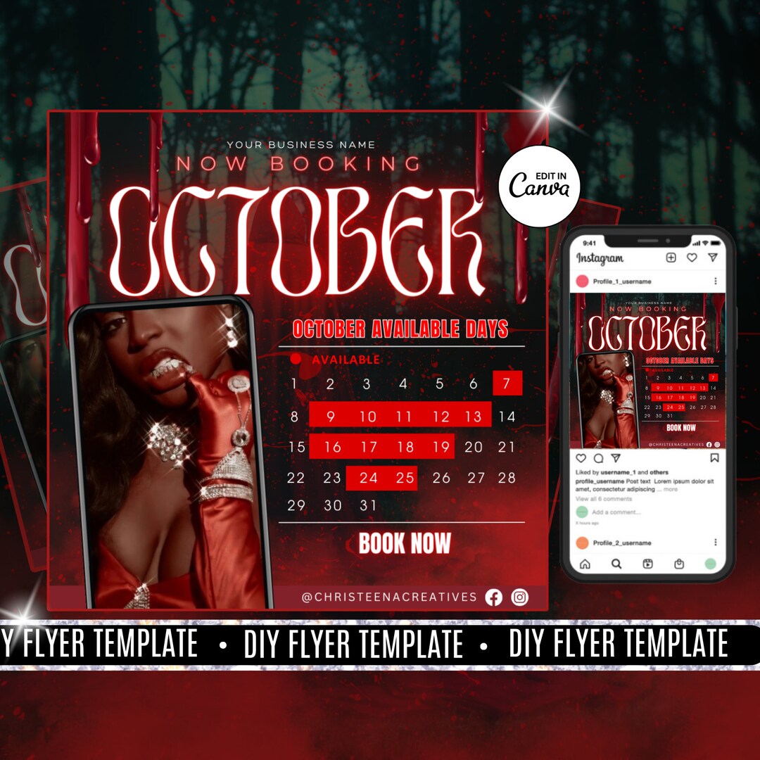 October Flyer'd October Calendar Booking Flyer Spooky Booking Flyer - Etsy