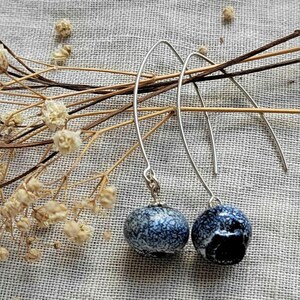Earrings Blueberry Silver Еarrings with a Handmade Glass pendant in the form of Blueberries Kawaii