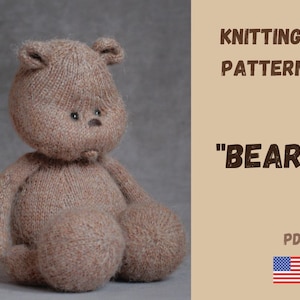 Grote beren speelgoed BREIEN PATROON, zacht gebreid dierenpatroon, gevulde teddybeer breien, Bear Cub voor beer moeder