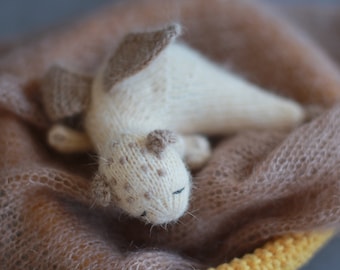 Stuffed knitted dragon toy, Little sleeping dragon handmade, Finished pocket toy, Toy props for newborn photo