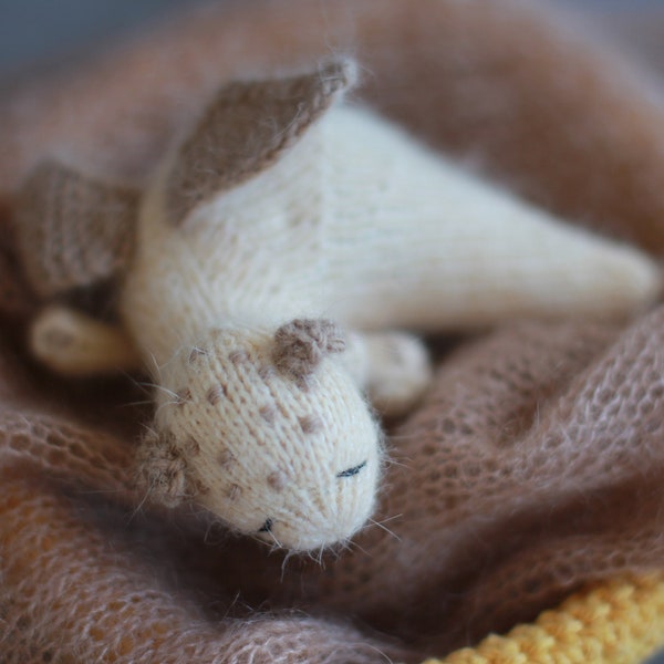 Stuffed knitted dragon toy, Little sleeping dragon handmade, Finished pocket toy, Toy props for newborn photo