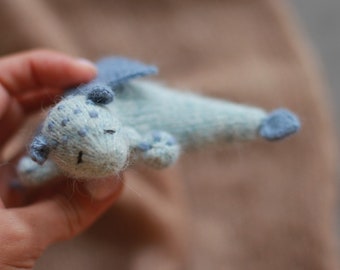 Knitted Angora Dragon Toy: Small Stuffed Pocket Pet