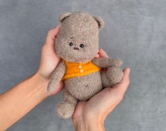 Soft Teddy Bear, Knitted Stuffed Teddy Bear, Handmade Gift, Finished Toy, Teddy Bear in Clothes, Unique Toy