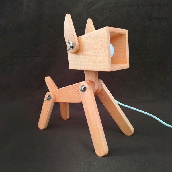 Lampada per cani in stile scandinavo, lampada in legno DOG con posizioni regolabili, lampada da scrivania per camera per bambini, lampada vivaio, regalo mamma Doggy, arredamento per la casa del cane