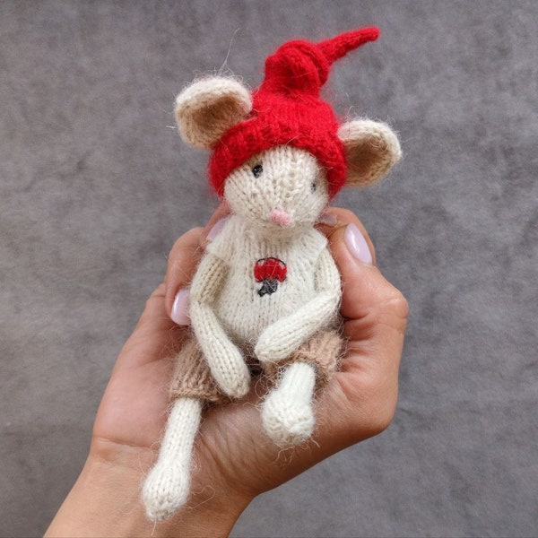 Funny mouse as a gift, Soft knitted toy, Finished pocket toy, Small toy as a gift for a child, Handmade knitted mouse toy