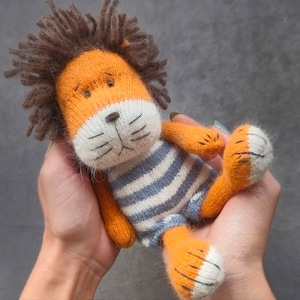 Knitted Lion Stuffed Animal: Handmade Angora Wool Toy