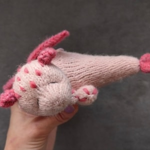 Stuffed knitted dragon toy, Little sleeping dragon handmade, Finished pocket toy, Toy props for newborn photo
