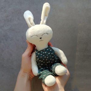 Lovely bunny plush toy, Funny textile stuffed bunny doll,  Birthday gift toy, Unique baby shower gift, Handmade toy bunny in clothes