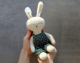 Handmade Plush Bunny Doll, Soft Flannel Romper, Baby Shower Gift
