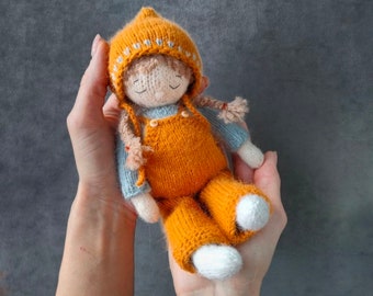 Knitted small doll with clothes gift for girl, Handmade doll, Finished toy, Toy for a girl, Stuffed toy doll, Clothes for a toy
