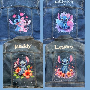 Adorable Custom and Personalized Disney Lilo, Stitch & Angel Denim Jacket for girls, boys and adults!