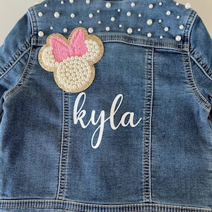 Personalized Girls Denim Jacket: Pearl & Patch Embellished Outerwear