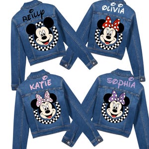 Kids Mickey & Minnie Mouse Denim Jacket with Rhinestones Metal Studs – Trendy Disney Jacket for Boys and Girls! Customized and Personalized!