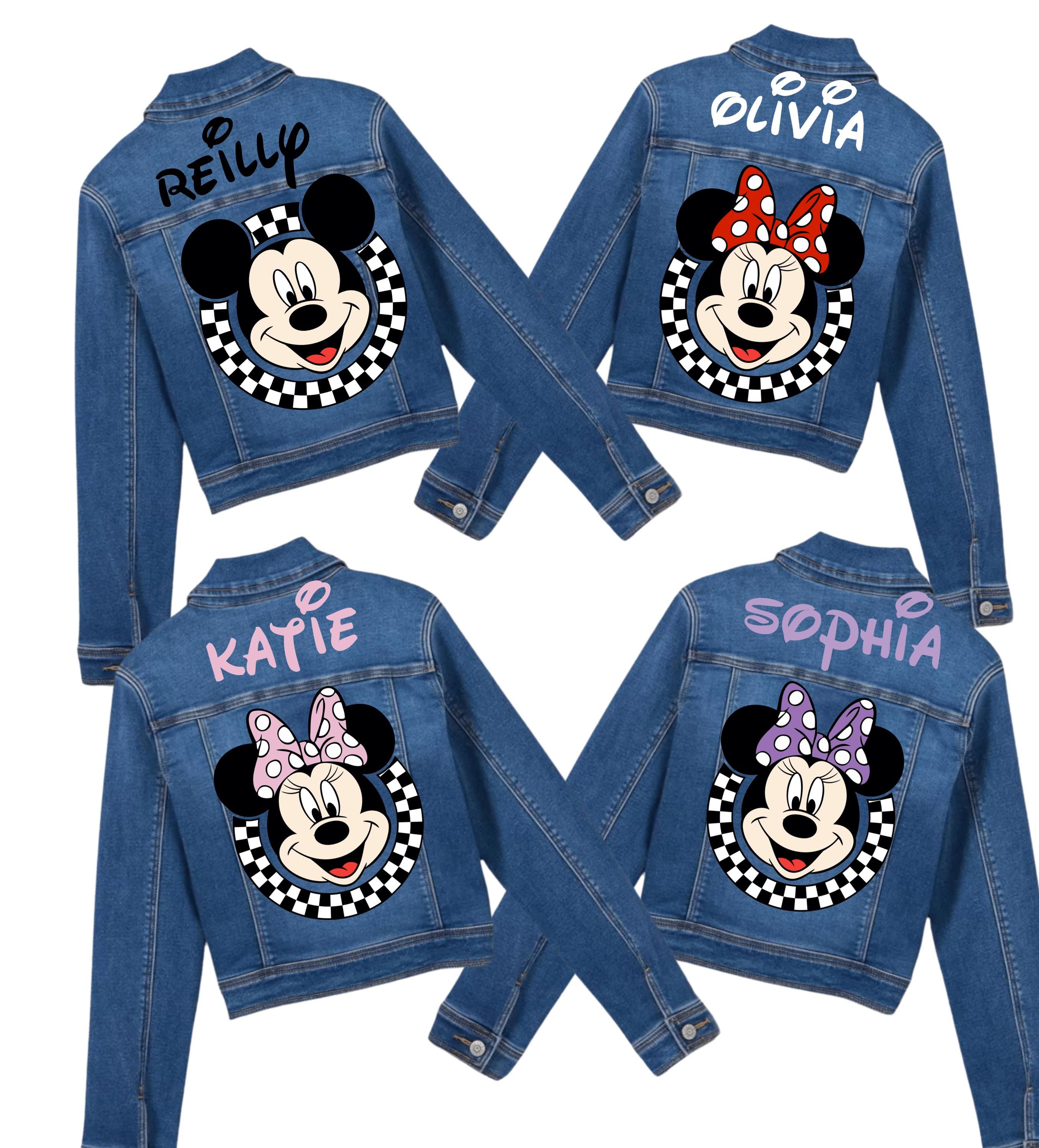 ペイントDENIMJK「PEACE」 マイニー miney Kids Mickey & Minnie Mouse Denim Jacket With Rhinestones